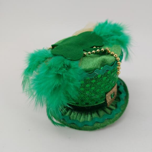 Mini Top Hat with Feather St. Patrick's Day Green Hair Clip On 3.5" x 2.5 " - Picture 10 of 11